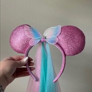 Disneyland Pink Glitter Mouse Ears Headband with Veil